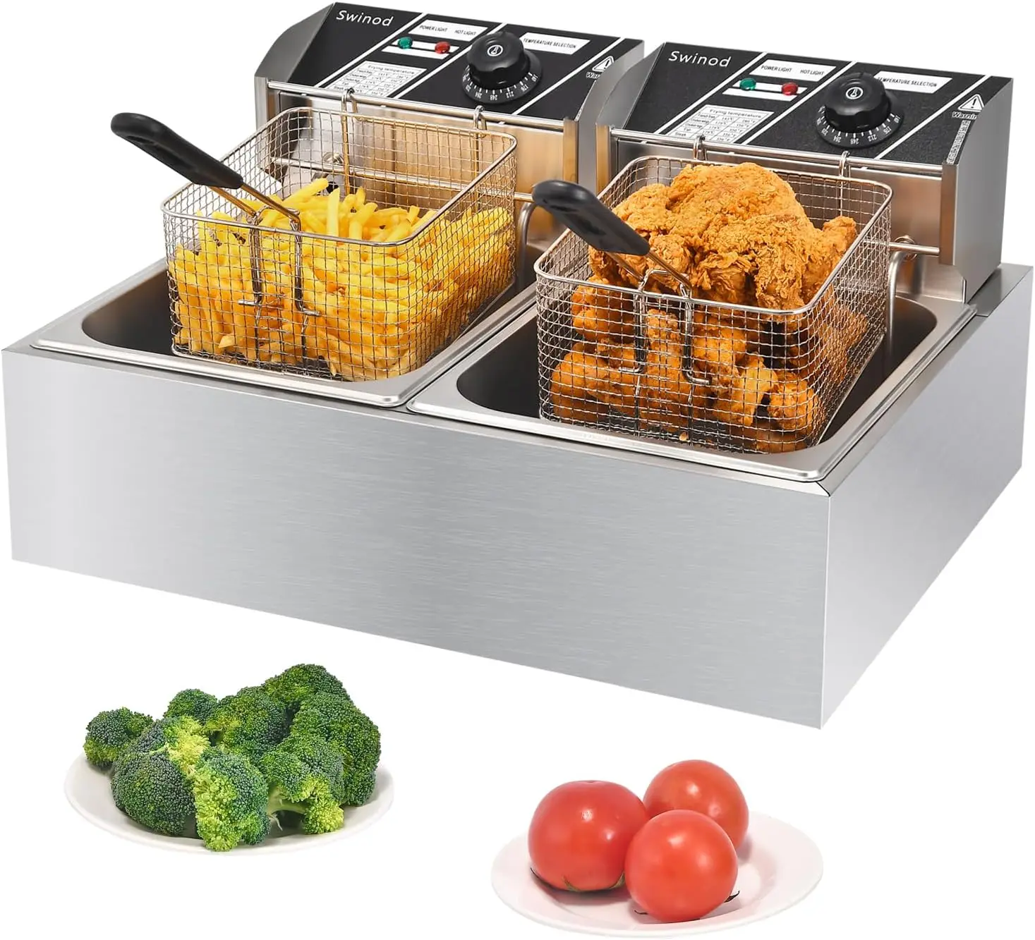 Deep Fryer Stainless - Commercial Deep Fryer with Baskets, 3400W