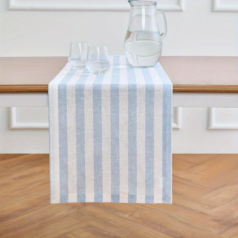 Kitchen Appliances Table - Blue & White Horizontal Striped Table