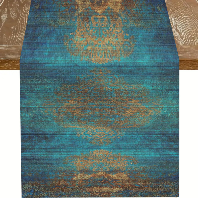 Kitchen Appliances Table - Dark Blue Retro Woven Table Runner