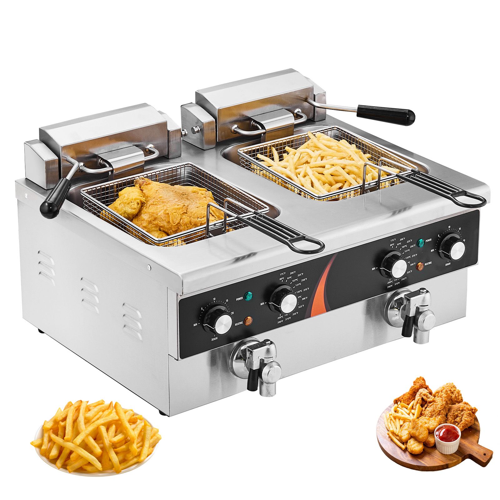 Deep Fryer Stainless - Commercial Deep Fryer 3500W, Dual Tank
